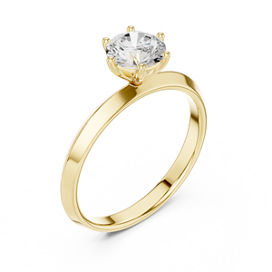 Bague de fiançailles solitaire en or jaune avec diamant rond taille brillant pour femme, style classique - Product Image 4