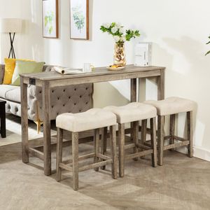 Set di Mobili da Bar in 4 Pezzi con Presa di Corrente, Tavolo da Pranzo e 3 Sgabelli Imbottiti per Uso in Soggiorno - Product Image 1