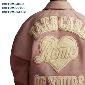 Chaqueta Bomber de Cuero Genuino con Cuello Alto y Logotipo Bordado en Chenilla, Personalizada OEM, para Hombre - Product Image 3