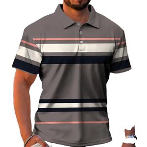 Jersey estampado 3D de rayas coloridas para hombre, patrón de bloque de Color geométrico, Tops de solapa informales de secado rápido, Manga corta suelta - Product Image 1