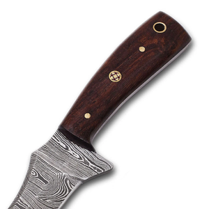 Cuchillo de Caza/Desollador Personalizable de Acero Inoxidable de Grado Industrial OEM con Mango de Madera Pakka y Funda de Cuero Hecho a Mano ZA DAMASCUS - Product Image 4