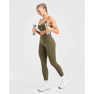 High Waist <b>Olive</b> <b>Green</b> <b>Leggings</b> Full Length Seamless Knitted Sporty Stretch Breathable Comfortable Women's Activewear - Product Image 6