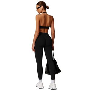 Conjunto de Yoga sin Costuras de 2 Piezas, Top Corto de Cintura Alta y Leggings Largos, Color Sólido, Escote sin Espalda, Ropa Deportiva para Mujer - Product Image 6