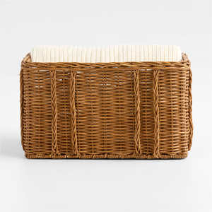 <b>Rectangular</b> Rattan <b>Storage</b> <b>Basket</b> Woven Organizer <b>Basket</b> Compact <b>Storage</b> <b>Basket</b> For Shelf Organization Living Room And Bedroom - Product Image 4