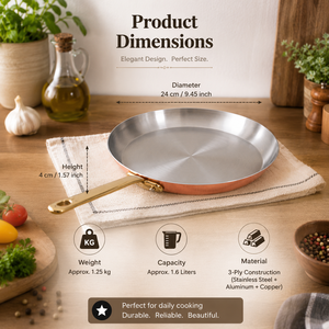 Premium Copper Flat <b>Pan</b> with Stainless Steel Interior, Crepe <b>Pan</b>, Dosa <b>Pan</b>, Heavy Duty Kitchen Cookware OEM ODM - Product Image 5