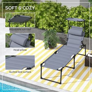 Set di Chaise Longue Pieghevoli Grigie con Tettuccio Parasole per Bordo Piscina o Piscina, Comfort Doppio per Relax all'Aperto - Product Image 6