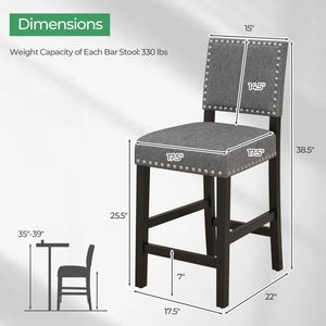 Set di 2 sedie da bar altezza bancone 38,5/43,5 pollici con struttura in legno massello di gomma - Product Image 5