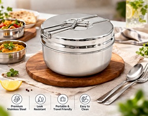 AANYA HOMECRAFT Stainless Steel Cute Airtight Camping Tiffin <b>Box</b> Locking Lid | Children's Portable <b>Lunch</b> <b>Box</b> for Travel Office - Product Image 3