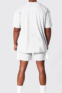 Ensembles de T-shirts et Shorts en Coton Personnalisables pour Hommes, Qualité Supérieure, Marque, Effet Délavé, Grammage Lourd, Style Streetwear, Uni, Coupe Oversize à Épaules Tombantes - Product Image 2