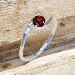 Elegant Vintage Luxury 925 Sterling <b>Silver</b> Red <b>Garnet</b> Engagement <b>Ring</b> Round Cut Prong Set Semi-Precious Gemstone Wedding <b>Rings</b> - Product Image 1