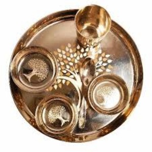 Haute qualité 5 pièces Bronze / Kansa vaisselle Thali ensemble avec bols pouding et verre pour les bienfaits pour la santé et le Yoga et Vintage - Product Image 3