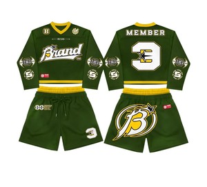 Ensemble de maillot de football personnalisé vintage avec logo brodé, manches longues, t-shirt en maille et short à double taille pour homme - Product Image 1