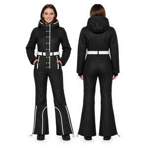 Custom <b>Women's</b> Hooded <b>One</b> <b>Piece</b> <b>Ski</b> <b>Suit</b> Waterproof Snow Jumpsuit Belted Flared <b>Ski</b> Wear with Snap Buttons - Product Image 4