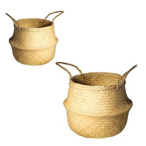 Paniers décoratifs faits à la main en jonc de mer pour couvrir les pots de plantes et le rangement décoratif, organisateur de rangement pliable en jonc de mer tressé pour la maison - Product Image 1