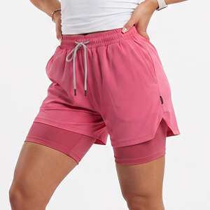 Shorts Deportivos de Doble Capa con Cordón Ajustable para Mujer, Secado Rápido, Compresión, Shorts Interiores para Yoga, Cintura Media, Corte Regular - Product Image 1