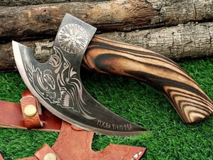 Cortador de Pizza Tomahawk Hecho a Mano con Hoja de Acero al Carbono y Mango de Madera, Herramienta de Supervivencia para Camping - Product Image 3