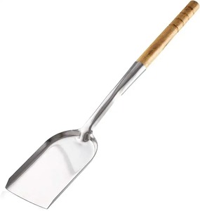 Stainless Steel Scoop <b>with</b> <b>Long</b> Wooden Grip <b>Handle</b> Metal Shovel for Outdoor <b>Cleaning</b> - Product Image 1