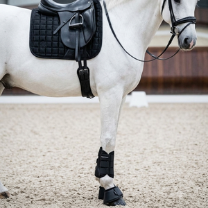 Ensemble complet de tapis de selle matelassé en similicuir noir de luxe pour dressage et saut d'obstacles, avec brosses et protège-encoches pour chevaux - Product Image 6