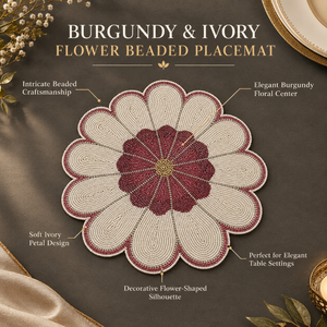 Burgundy and Ivory <b>Glass</b> Beaded Round Modern <b>Placemat</b> | Handmade Durable Heat Resistant Eco-Friendly Dining Table Decor - Product Image 5