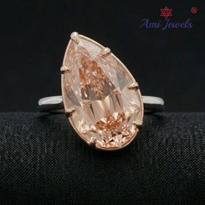 Anillo Sencillo y Elegante de Oro Blanco y Rosa de 10k con Diamante Corte Pera y Engaste de Garras, Certificado IGI, para Boda, Compromiso, Uso Diario, Regalo - Product Image 1