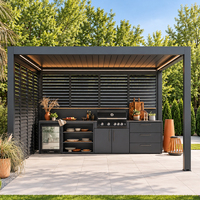 Abri de barbecue pour cuisine extérieure, pergola en aluminium avec paroi à persiennes pour l'intimité, éclairage LED pour jardin, patio, cour arrière
