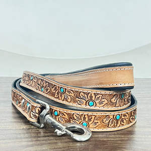 2025, venta superior de lujo, correa de perro Floral de cuero duradera mecanizada a mano para caminar, correa de cuero de entrenamiento personalizado de alta resistencia para mascotas y perros - Product Image 4