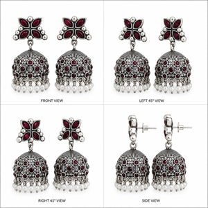 Ready Stock Antique Silver Indian Jhumka <b>Earrings</b> Pear Cut <b>Red</b> Crystal Stone Flower Shape Women's Classic Party Direct Factory - Product Image 3