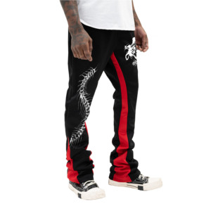 Pantalones Deportivos Negros con Rayas Rojas para Hombre, con Estampado Gráfico Blanco, Cintura Elástica, Estilo Urbano - Product Image 3
