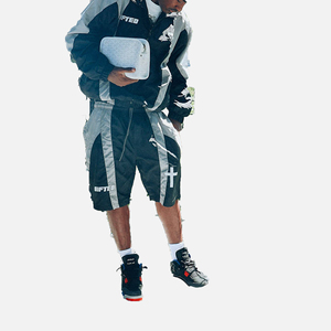 Ensemble de survêtement pour homme personnalisé, veste coupe-vent en polyester avec fermeture éclair et short de jogging, survêtement sportif léger en nylon patchwork - Product Image 6