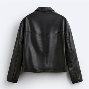 เสื้อแจ็คเก็ตหนังแท้สำหรับผู้ชายสีดำสไตล์โมเดิร์น - Product Image 6