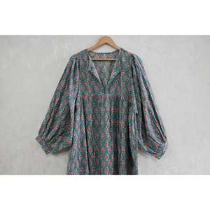 ชุดเดรสผ้าฝ้ายพิมพ์ลายบล็อกสำหรับผู้หญิง ทำมือ สไตล์อินเดีย โบโฮ สำหรับใส่ฤดูร้อน - Product Image 4