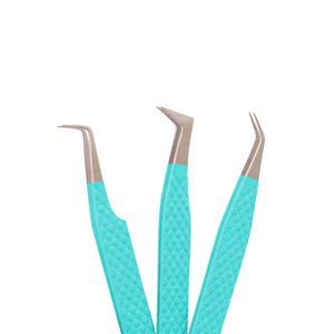 Pinzas de pestañas verdes con logotipo personalizado antiestáticas 45 90 grados herramienta de acero inoxidable herramienta de belleza de pestañas de volumen recto fino - Product Image 5