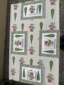 Green Leaf Block printed <b>Table</b> Cover Washable <b>Tablecloth</b> Flower Hand Block Printed <b>Round</b> <b>Tablecloth</b>, Wedding <b>Table</b> Decor, Dining - Product Image 6
