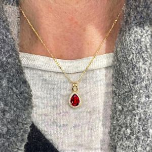 18k Gold Pear Cut Lab <b>Ruby</b> Gemstone With Natural Diamond Charm Pendant <b>Necklace</b> Fine Jewelry Cute Style Wedding Wear Pendant - Product Image 1