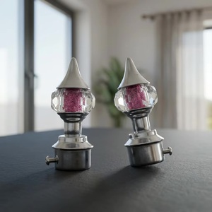 Modern Crystal <b>Curtain</b> Finials with Pink Center and Chrome Base - Product Image 1