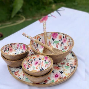 Juego de Tazones de Madera Hechos a Mano con Diseño Floral, Bandeja para Servir, Juego de Cucharas, Vajilla para Cocina y Comedor, Juego de Regalo para el Hogar - Product Image 6