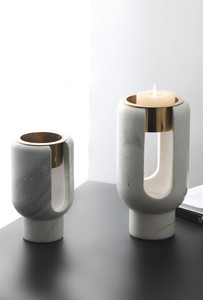 Ensemble de bougies hexagonales en marbre noir et blanc de luxe avec plateau ovale assorti, artisanat en pierre naturelle, décoration d'intérieur - Product Image 5