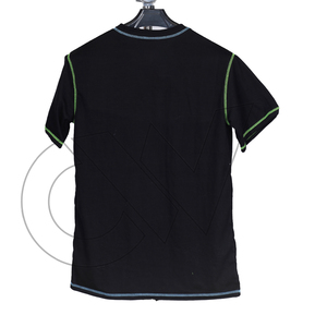 T-shirt à manches courtes pour homme de qualité supérieure, noir, avec bordure contrastée verte, col rond, coupe classique, style décontracté, tissu tricoté - Product Image 1