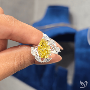 Fancy Vivid Yellow Pear Lab Diamond <b>Ring</b> 5.22 Ct IGI Certified <b>Nature</b> <b>Inspired</b> Statement <b>Ring</b> - Product Image 5