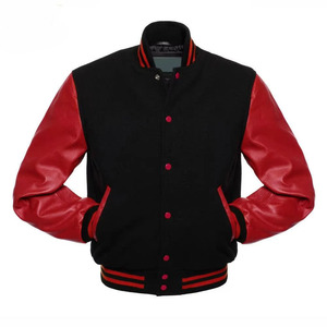 Veste universitaire noire à manches rouges pour homme, en laine et cuir de qualité supérieure, veste de style Letterman, fabricant OEM personnalisé - Product Image 1