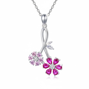 Collier romantique pour femme Tanya Gems Jewellery TG3001P en argent 925 plaqué rhodium avec pendentif floral et pierres de cristal rose, 16 pouces - Product Image 1