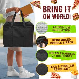 Sac de livraison isotherme noir robuste pour la restauration, 23 x 14,5 x 15 pouces, lot de 2, avec fermeture éclair supérieure, pour la livraison de repas et d'épicerie - Product Image 4