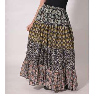 Falda Larga Lavinas 100% Algodón con Estampado de Bloques y Patchwork, Estilo Bohemio, Hecha a Mano, Maxi, Étnica, Floral, Veraniega, Ecológica, Informal para Mujer - Product Image 1