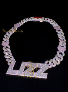 Rapper's Luxury Fine Jewelry Men's Rhodium Silver Bling Enamel Heart Cuban <b>Chain</b> Iced Moissanite Custom Letter Pendant Hip Hop - Product Image 5