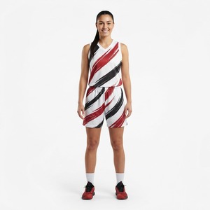 Ensemble de maillots de basket-ball rayés rouge, noir et blanc pour femmes, vêtements de sport en polyester respirant - Product Image 1