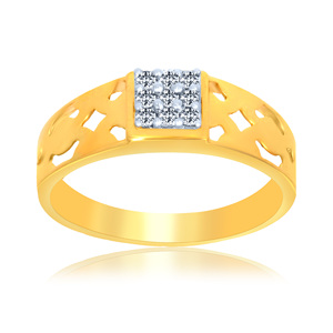 Bague en or diamantée perforée pour homme, bague en or jaune diamantée pour femme, coupe ronde, grappe carrée, style classique pour fiançailles - Product Image 1