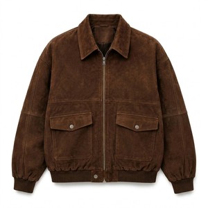 Chaqueta de Motociclista para Hombre en PU Marrón, Cuello Camisero, Cierre de Cremallera, Estilo Casual para Invierno, Diseño Sólido Teñido, Logotipo Frontal - Product Image 1