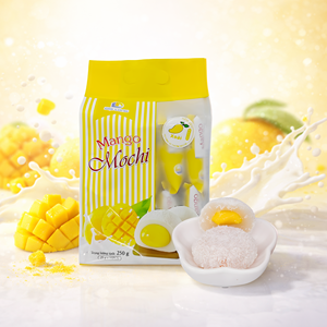 Mochi à la mangue DAI LONG avec garniture à la crème de fruits et coulis de noix de coco pour le petit-déjeuner, les collations de l'après-midi et les fêtes - Product Image 1
