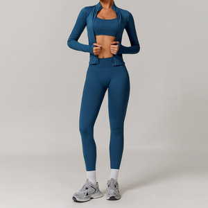 Women's 3 Piece <b>Yoga</b> Set Seamless High Waist Workout Shorts Long Sleeve <b>Jacket</b> High Impact Sports Bra for <b>Yoga</b> Pilates - Product Image 4