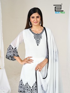 Women's Salwar Kameez with <b>White</b> Embroidery Regular Fit Viscose Floor-Length Traditional Ethnic Wedding Wear - Product Image 5